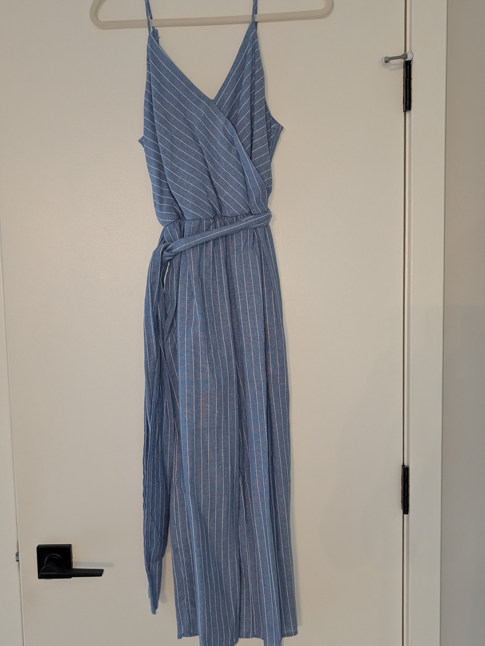 Sienna Sky Blue & White Striped Sleeveless Wrap Maxi Dress